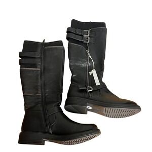 White Mountain Mazed Boots Womens Sz 7 Black Tall Moto Buckle Edgy Biker NEW